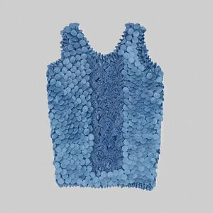 2000s Blue Nautical Cropped Tank Top Small Summer Popcorn Blouse Sleeveless Top